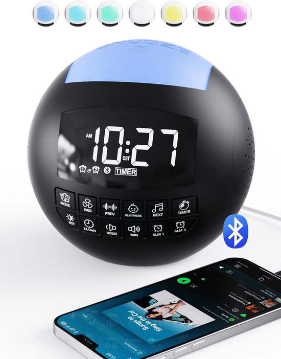 Bluetooth Luidspreker met Ruismachines - Draadloze Slaapwekker met USB-Oplaadpoort en Sluimerfunctie - Ontspannende Geluiden voor een Betere Nachtrust - Compact en Draagbaar Ontwerp van i-box