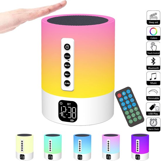 Bluetooth-luidspreker wekker nachtlampje, touch-bedlampje met witte ruis, Bluetooth-luidspreker nachtlampje voor kinderen, lichtgevende wekker cadeau voor tienermeisjes, kinderen, vrouwen, verjaardagen, Kerstmis van Tenllo