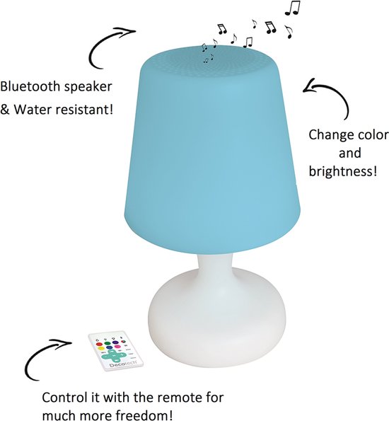 Bluetooth® Waterproof multicolour Speaker in shape of Table Lamp using LED tech incl. afstandsbediening