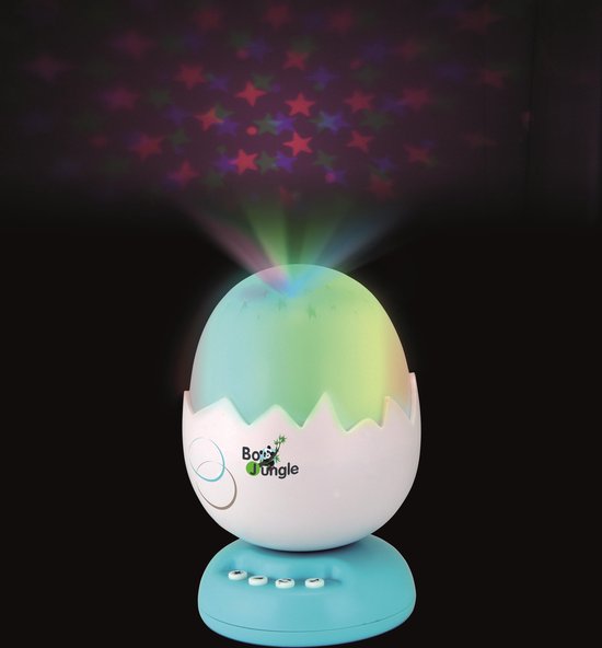 Bo Jungle - Nachtlampje Kinderen - Netstroom of batterijen - Bedlamp Baby - Sterrenhemel plafond Kinderkamer- Met muziek en geluiden - Timer 15 minuten - - Egg Night Light Projector with Music Turquoise van Merkloos