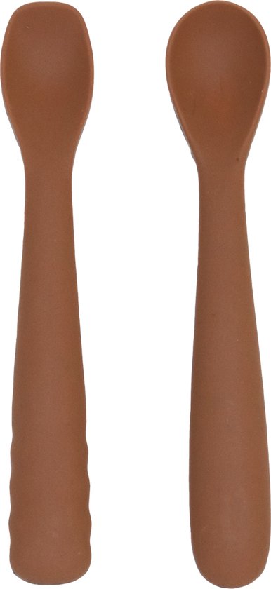 Bo Jungle - Set van 2 lepeltjes voor peuter - Leren eten met bestek - volledig in silicone met verschillende tips - Spoons Terracotta 2 Stuks van Bo Jungle