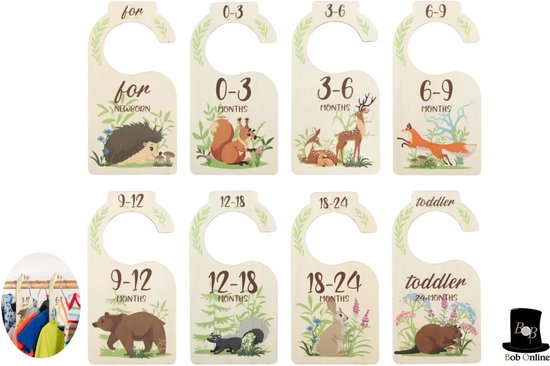 Bob Online ™ - 8 Stuks - Dieren Ontwerp - Houten Babykastverdelers v/a pasgeboren t/m 24 Maanden - Kinderkamer Decor - Babykledingorganisatoren - Wooden Baby Closet Dividers - Baby Shower gift - Kraamcadeau - Jongens & Meisjes - Kastverdelers - Baby