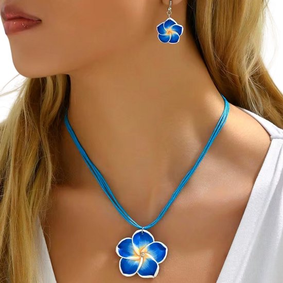 Bohemian Bloemen Sieradenset voor Dames – Boho Ketting en Oorbellen, Zomerse Bloemen Sieraden voor Strand en Feest - Blauw van Claire's
