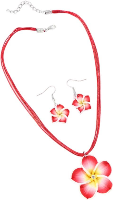 Bohemian Bloemen Sieradenset voor Dames - Boho Ketting en Oorbellen, Zomerse Bloemen Sieraden voor Strand en Feest - Rood van Jewelora