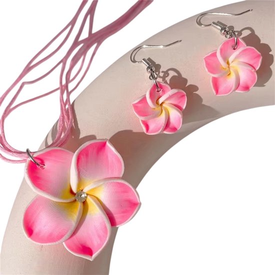 Bohemian Bloemen Sieradenset voor Dames – Boho Ketting en Oorbellen, Zomerse Bloemen Sieraden voor Strand en Feest - Roze van Qoss