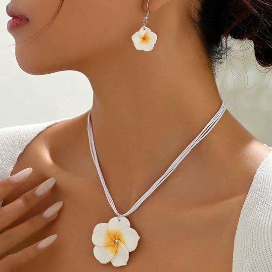 Bohemian Bloemen Sieradenset voor Dames - Boho Ketting en Oorbellen, Zomerse Bloemen Sieraden voor Strand en Feest - Wit van DearDear.