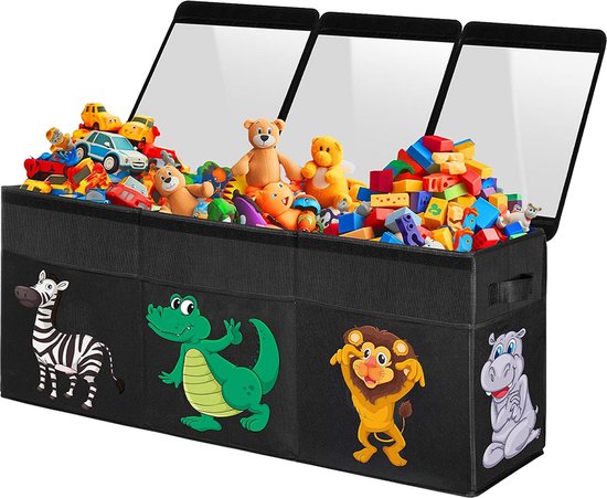 Bolke speelgoedkist - opbergkist -opbergkast speelgoed - safari thema - Zwart - opvouwbaar - 40x93x34CM - 175L van Bolke