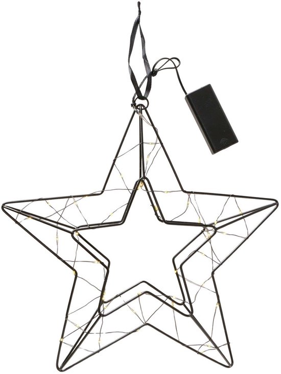 Boltze Home LED kerstster hanger zwart metaal 29,5x30cm sfeerverlichting.