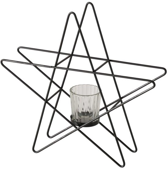 Boltze Home windlicht ster sfeervol kerstdecoratie 29,5x27,5cm zwart. van Merkloos