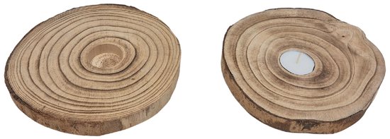 Boomstam Schijf Gebrand Met Waxinelichthouder Dia 20 cm van Merkloos