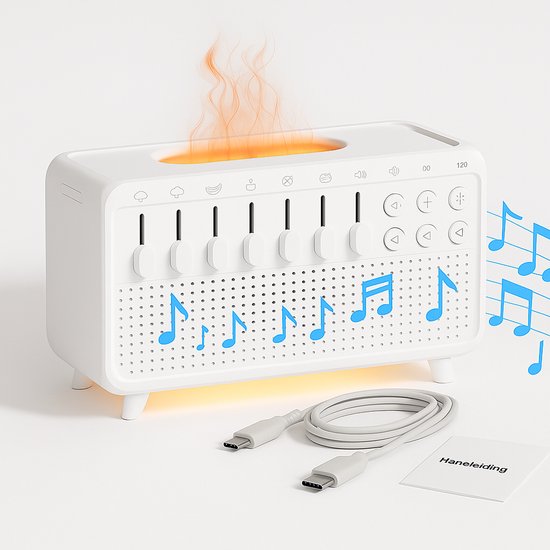 Boscer 4 in 1 White Noise Speaker - Witte Ruis Bluetooth Speaker - Aroma Diffuser - 8 Rustgevende Omgevingsgeluiden - USB-C Oplaadbaar - Nachtlampje - Slaaptimer - Volledig Instelbaar - Voor Kind & Volwassenen - Slaapgeluiden - Wit van Merkloos