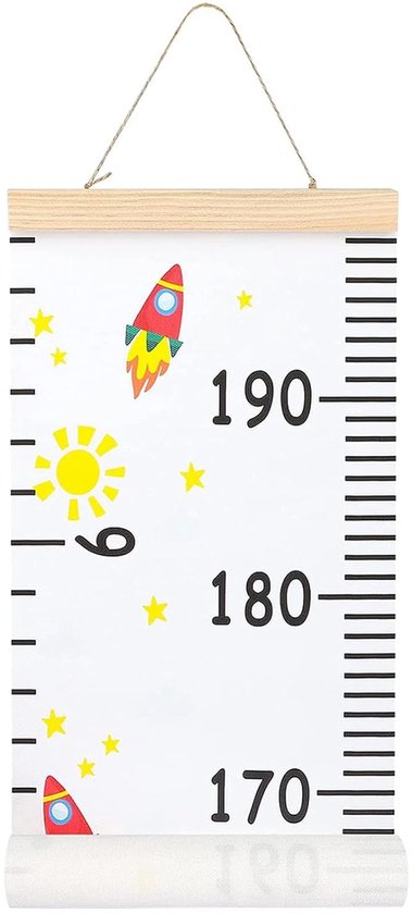 BOTC Groeimeter voor kinderen - Houten frame, stoffen canvas, meetlat - van baby tot volwassene 7,9 x 79 inch - Kleurrijk
