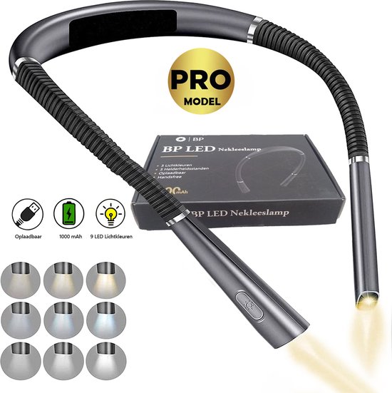 BP® Nekleeslamp - Neklampje voor Haakwerk - Nek Leeslamp - Leeslampje voor Boek - LED Leeslampje - Neklamp voor Boek en Handwerken - USB Oplaadbaar - 9 Standen van BP