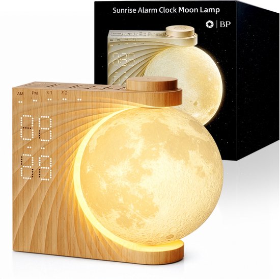 BP® Wake Up Light - Lichtwekker - Wake Up Maanlamp - Digitale Wekker met geluiden en 10 Kleuren - Bruin van BP®