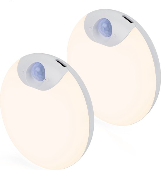 Brendz LED ronde Nachtlampje Bewegingssensor, USB-C Oplaadbaar, Magnetisch, 2 stuks, Warm Wit 3000K, Dimbaar, Kastverlichting Draadloos, Keukenverlichting, Trapverlichting van Merkloos