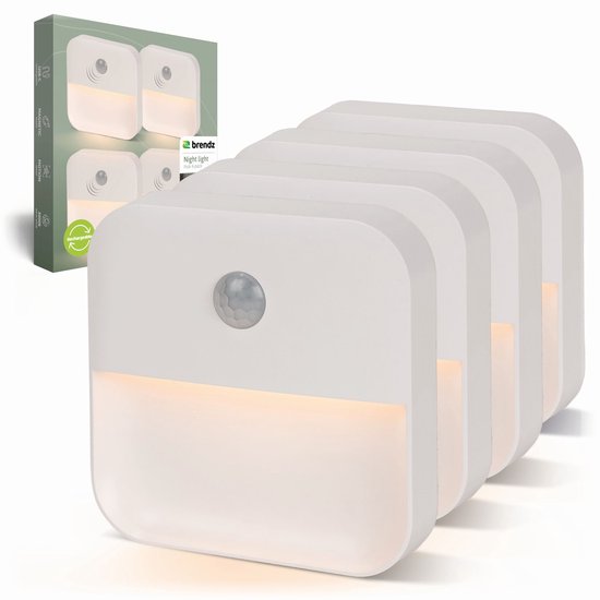 Brendz LED Trapverlichting, Nachtlampje Bewegingssensor, USB-C Oplaadbaar, Magnetisch, Warm Wit 3000K, Kastverlichting Draadloos, Inuk, 4-pack
