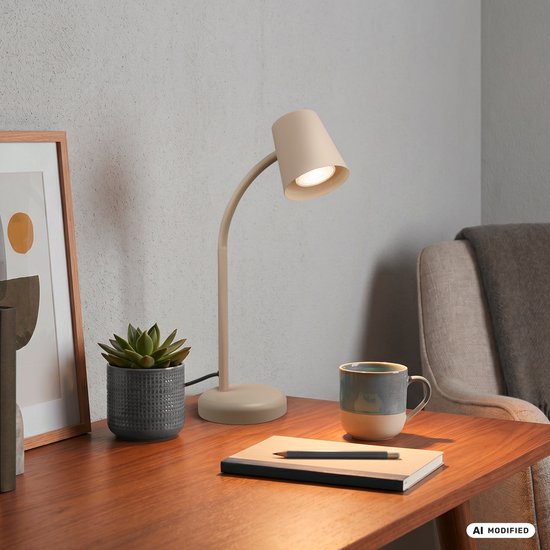 BRILONER Skriva - Tafellamp - bureaulamp - met snoer - draaibaar tafellampje - excl. GU10 - 13 x 38,5 cm - beige