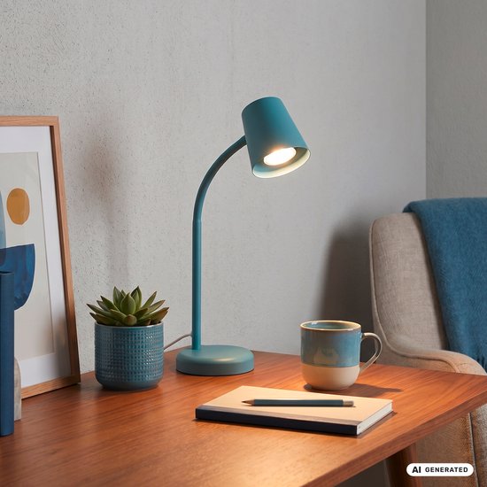 BRILONER Skriva - Tafellamp - bureaulamp - met snoer - draaibaar tafellampje - excl. GU10 - 13 x 38,5 cm - blauw