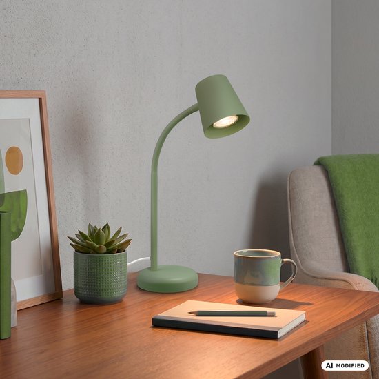 BRILONER Skriva - Tafellamp - bureaulamp - met snoer - draaibaar tafellampje - excl. GU10 - 13 x 38,5 cm - groen