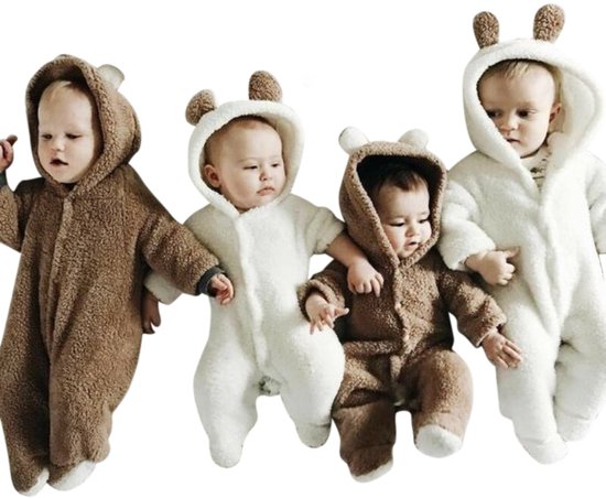 Budino Baby Pyjama Romper Onesie Beer Dier - Wit - 12 mnd van Budino