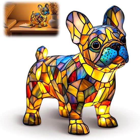 Bulldog Nachtlampje - LED Lamp - Hondenlamp van Hars - Decoratieve Hondenverlichting - Nachtlampje voor Hondenfans - Sfeerverlichting Huisdier - Woondecoratie - Nachtlicht - Cadeau voor Hondenliefhebbers - Tafelmodel Lamp - Hond Design van MELVRA