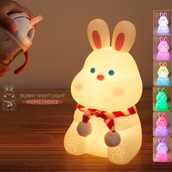 Bunny Night Light | Nachtlamp | Night light |Soft |zacht - touch bediening | 16 kleuren | Oplaadbaar | Zacht Siliconen LED Lamp | Nachtlampje Kinderen | Babykamer | Babyshower | Kraamcadeau | Bedlamp | Kinderlamp van Merkloos