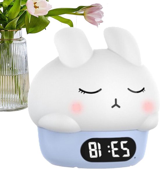 Bunny Wekker - Nachtlampje Wekker - Slaap Training - Tik Bediening - 10.7 x 10.5 x 11.1 cm - Blauw