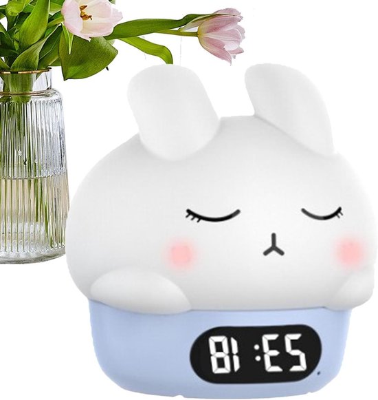 Bunny Wekker - Nachtlampje Wekker - Slaaptraining Kinderen - Oplaadbaar Siliconen - 107 cm - Blauw
