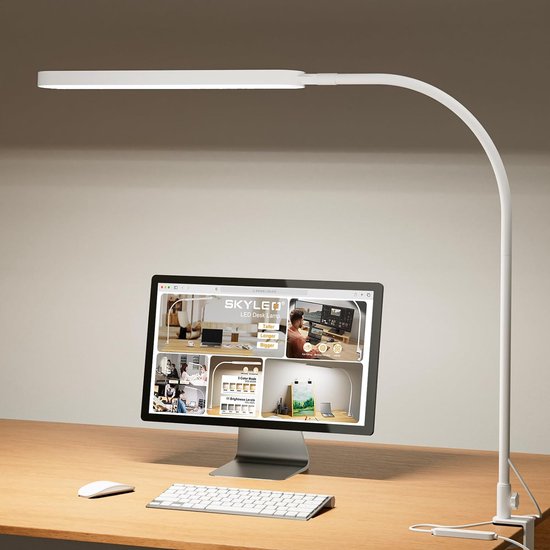 Bureaulamp 85cm - Touch Control - 5 Kleurenmodi - 11 Helderheidsniveaus - 1300LM - Timmer en Geheugenfunctie - 12W Clip on Light - Wit van Monzana