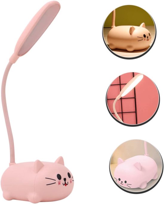 Bureaulamp - Bureaulamp led - leeslamp - studielamp - tafellamp - nachtlampje - opvouwbare lamp - USB oplaadbaar - 400 mAh - 1 stand - ABS - 0,6 W - 9 x 7 x 18 cm - kat vorm - roze