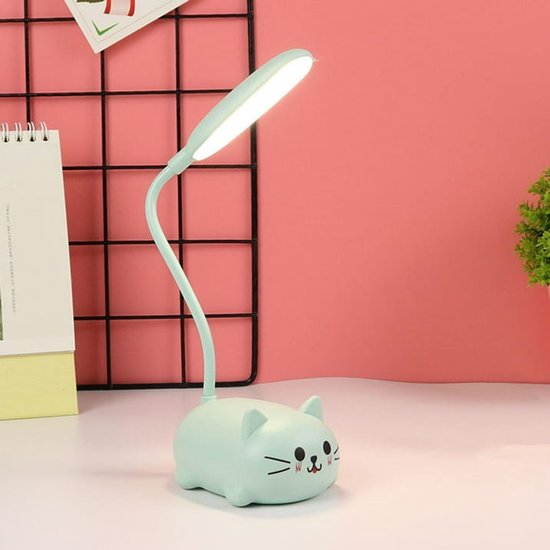Bureaulamp - Bureaulamp led - Nachtlampje volwassenen - Nachtlampje kind - bureaulamp - leeslamp - studielamp - tafellamp - nachtlampje - opvouwbare lamp - USB oplaadbaar - 400 mAh - 1 stand - ABS - 0,6 W - 9 x 7 x 18 cm - kat vorm - blauw