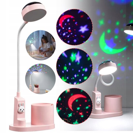 Bureaulamp Kinder Nachtlampje Met Pennenhouder - Tafellamp Met Automatische Kleurverandering - Dimbaar Oplaadbare LED Leeslamp Voor Kinderen (Roze)