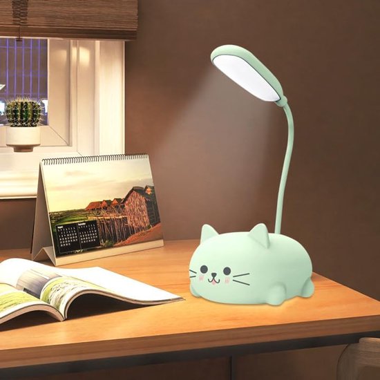 Bureaulamp - LED bureaulamp - leeslamp - studielamp - tafellamp - nachtlampje - opvouwbare lamp - USB oplaadbaar - 400 mAh - 1 stand - ABS - 0,6 W - 9 x 7 x 18 cm - kat vorm - groen