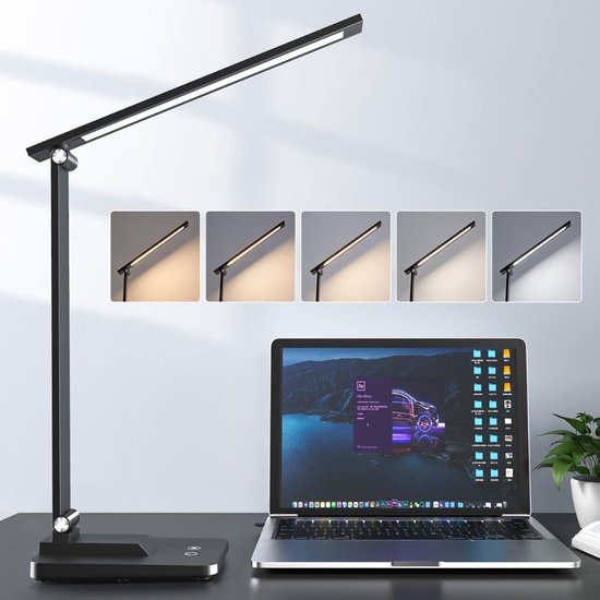Bureaulamp led dimbaar daglicht - USB oplaadbaar - 15 kleurenfuncties - Daglichtlamp - Touchscreen - Lichttherapielamp - Hobby lamp voor schilderen, puzzelen – UV-Vrij - Tafellamp/lamp staand - Zwart