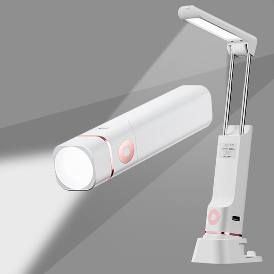 Bureaulamp - Leeslamp - USB - nachtlampje - oogvriendelijke lamp - telefoonhouder - verstelbare hoogte - 3 lichtstanden - hoge kleurweergave Ra ≥95 - 3000 mAh - wit