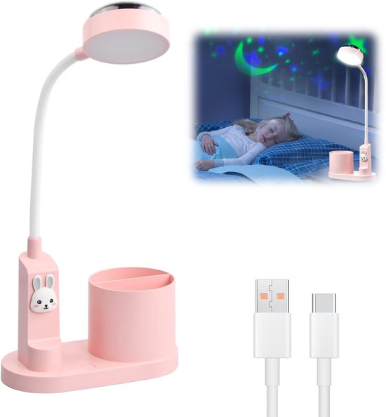 Bureaulamp Met Sterrenprojector - Leuke Tafellamp Met Pennenhouder - Naast De Studielamp Voor Kinderen - LED-Leeslamp