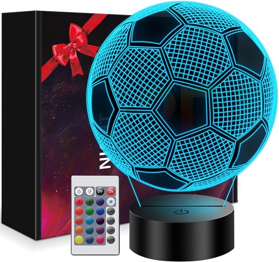 Cadeau met voetbalthema - geschikt voor zowel jongens als meisjes - kindervoetballamp - 3D-nachtlampje - 16 kleuren kunnen worden aangepast met de afstandsbediening - geschikt verjaardagscadeau voor jongens van 6, 7, 8, 9 en 10 jaar. van Onsmat