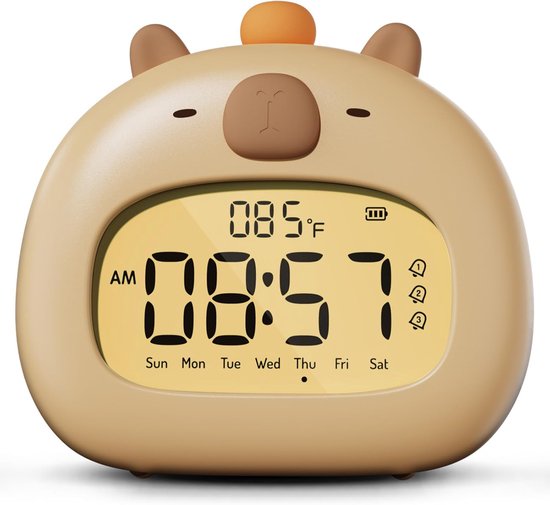 Capibara wekker kinderen - Nachtlampje wekker Digitale klok - Kinderen leren slapen - Met nachtlampje functie - 315 inch - Bruin