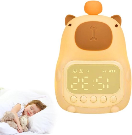 Capybara Kinderwekker - Nachtlampje Dier - Kinderkamer Decoratie - Dubbel Alarm Instelbaar - 15.2 cm Hoog - Wit