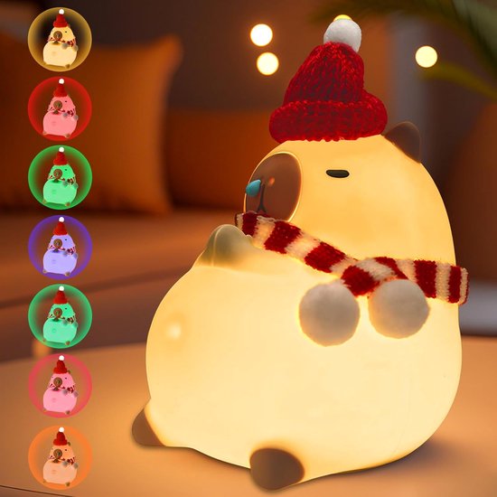 Capybara Nachtlamp - Kind Verlichting - Slaapkamer Decoratie - Oplaadbaar USB - 10x10x10 cm - Meerkleurig