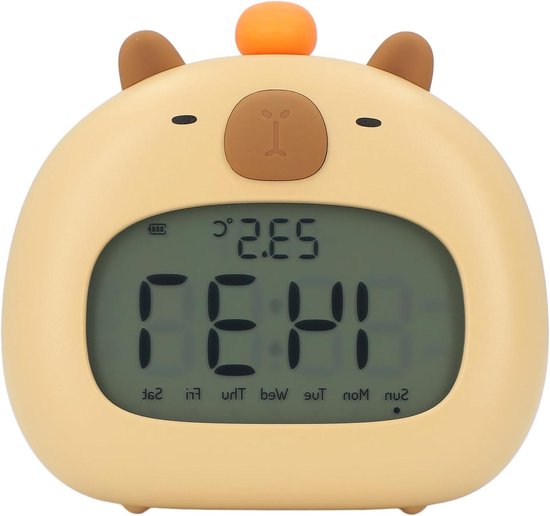 Capybara Wekker - Kinderwekker Kinderklok - Tijd Beheer - Met Nachtlampje - 12cm Breed - Bruin Grijs