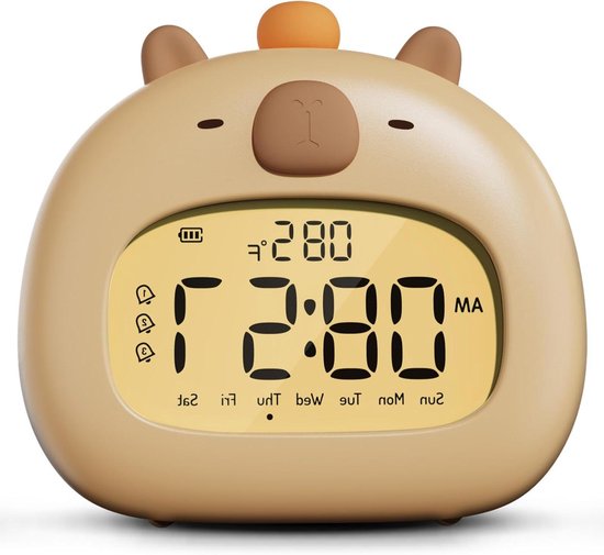 Capybara wekker - Nachtlampje klok - Kinderen leren slapen - Oplaadbaar met USB-C - 315 inch - Bruin
