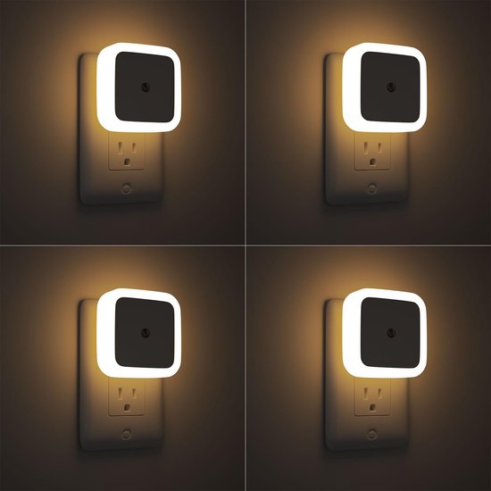 carmdering - Nachtlampje - Sensor Nachtlampje - Inbouw Nachtlampje - Set van 4, 0,5W, 50 lumen, 3000K - Automatisch aan/uit, dimt met omgevingslicht - Verbruikt 0,7 kWh per jaar - Perfect voor gang, slaapkamer en badkamer - Warmwit