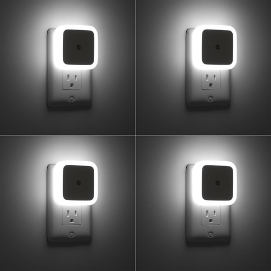 carmdering - Nachtlampje - Sensor Nachtlampje - Inbouw Nachtlampje - Set van 4, 0,5W, 50 lumen, 3000K - Automatisch aan/uit, dimt met omgevingslicht - Verbruikt 0,7 kWh per jaar - Perfect voor gang, slaapkamer en badkamer - Wit