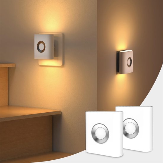 carmdering - Plug-in LED Nachtlampje - Bewegingsgeactiveerde - Wandlamp Met Sensor - Automatisch Aan/Uit Bij Beweging -Compact Ontwerp Zonder Stopcontact Te Blokkeren - Veilig Voor Kinderen En Ouderen - 2 Stuks van Merkloos