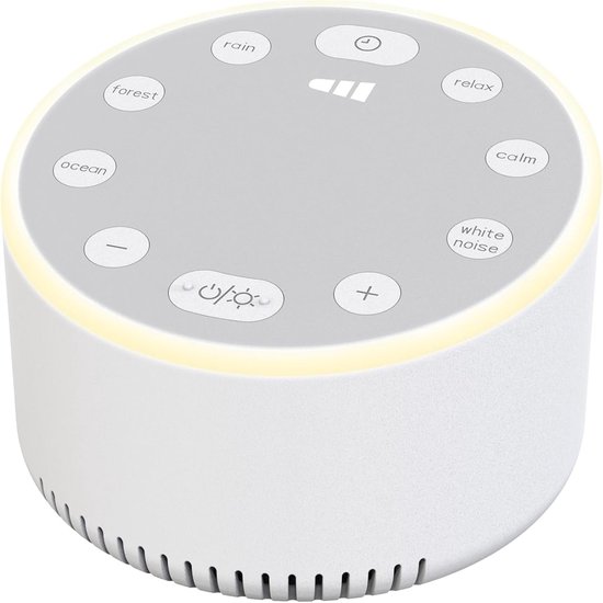 carmdering - Slaapgeluidsmachine met 6 Geluiden – Witte Ruis Machine met Timer en LED Nachtlampje – Oplaadbaar