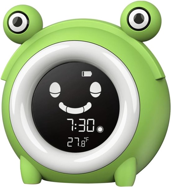 Cartoon Kinderwekker - Nachtlamp Klok - Kinderkamer Decoratie - Met Slaaptrainingslicht - 12.5x12cm - Groen