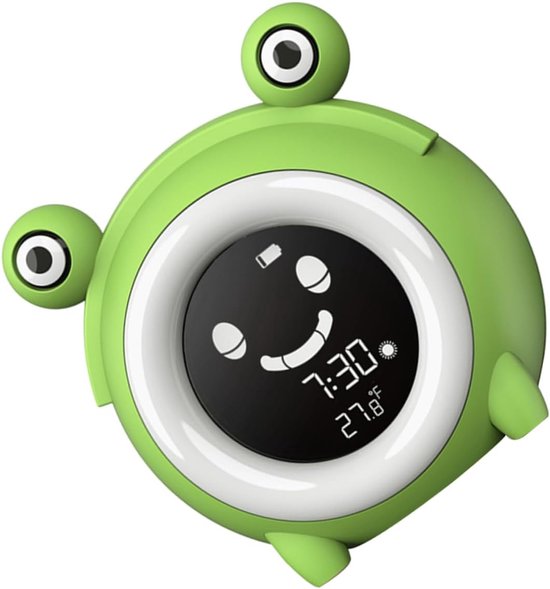 Cartoon Nachtlampje - Wekker Klok - Slaaptraining Kind - Muziek Wakker Worden - 12.5x12cm - Groen