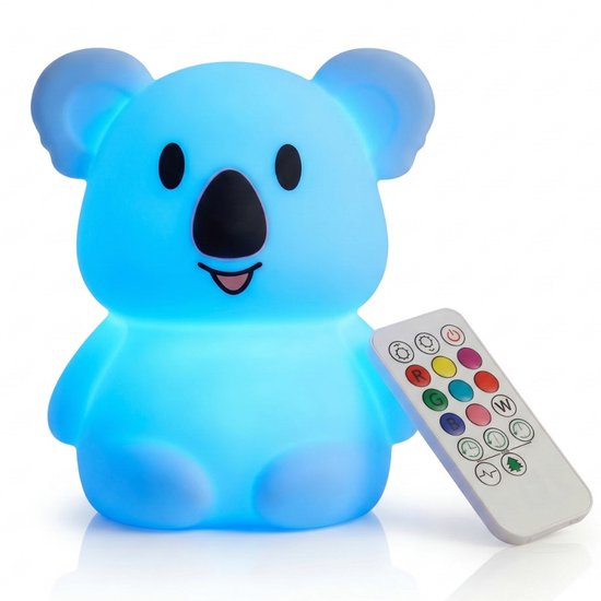 Caryota Nachtlampje Koala - 8 kleuren - Afstandsbediening - Touch Functie - Dimmer - Wasbaar Siliconen - USB-C Oplaadbaar van Merkloos