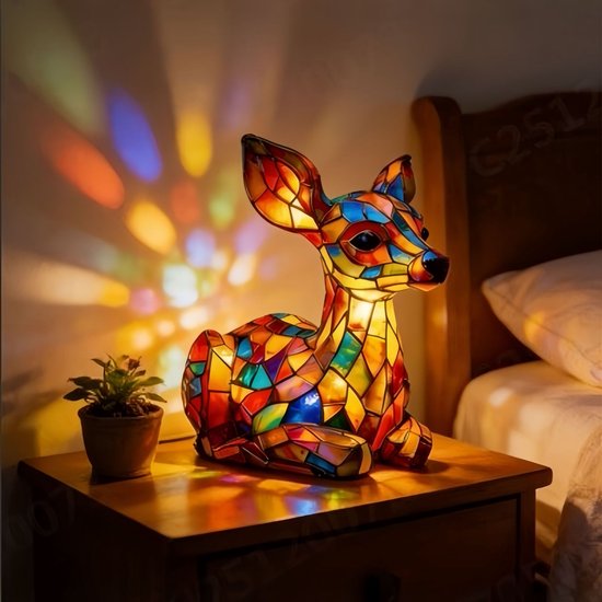 Casalora® 3D-nachtlampje in retro-dierenvorm – Tafel-nachtlampje van kunsthars – Creatieve bureaulamp in dierenvorm – Bureaulamp in de vorm van een hert – Geschikt voor slaapkamer, kantoor, verjaardagscadeau – Meerkleurig